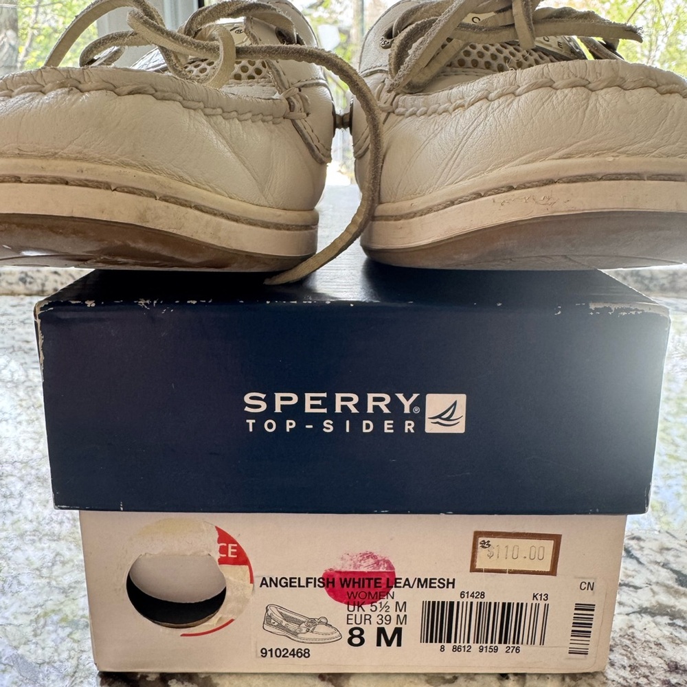 Sperry Top-Sider Angelfish Boat Shoes – White Leather/Mesh, Size 8